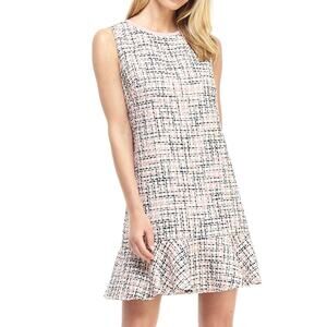 Gal Meets Glam Pink Tweed Annika Ruffle Hem Lined Shift Dress 4 NWOT